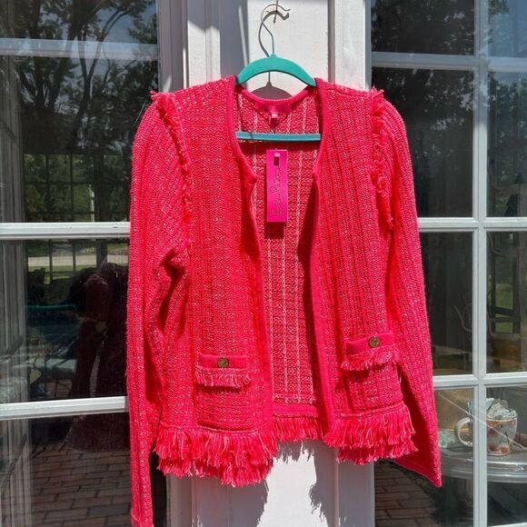 Lilly Pulitzer Spicy Coral Tweed Simora Cardigan NWT - Picture 9 of 14